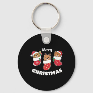 Cute Beavers In Christmas Stockings For Christmas Key Ring