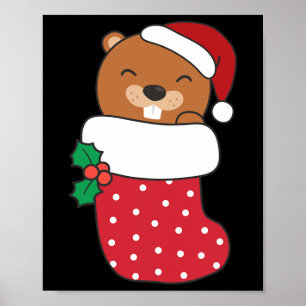 Cute Beavers In Christmas Stockings For Christmas Poster