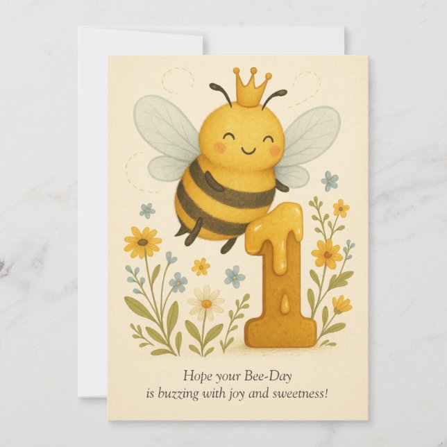 Cute Bee 1st Birthday Card (Front)