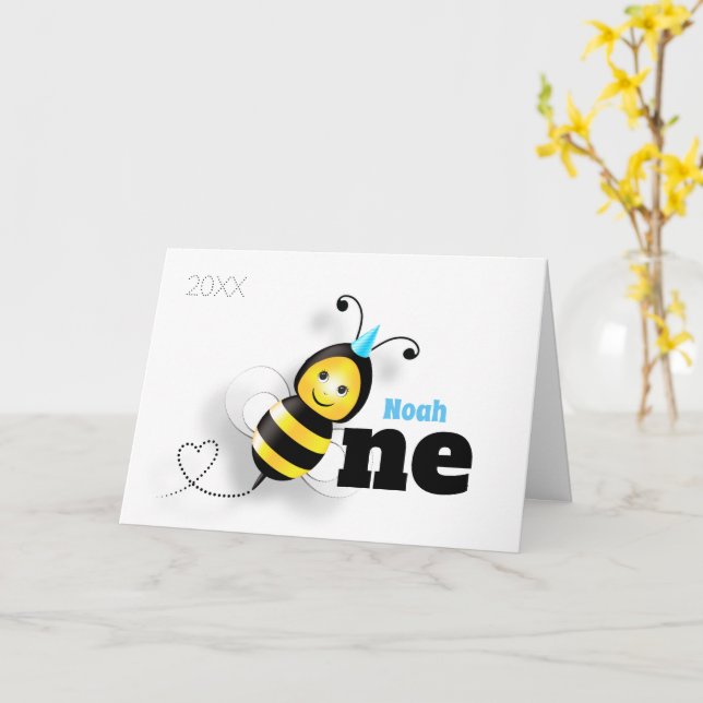 Cute Bee 1st Birthday Card (Yellow Flower)