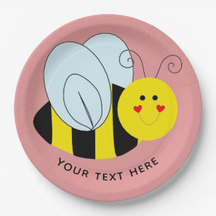 Cute Bee Add Text   Pink Paper Plate