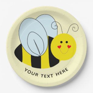Cute Bee Add Text   Yellow Paper Plate
