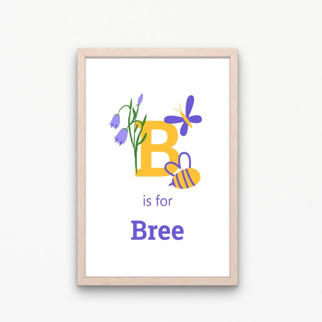 Cute Bee and Butterfly Custom Name Nursery Poster  (Creator Uploaded)