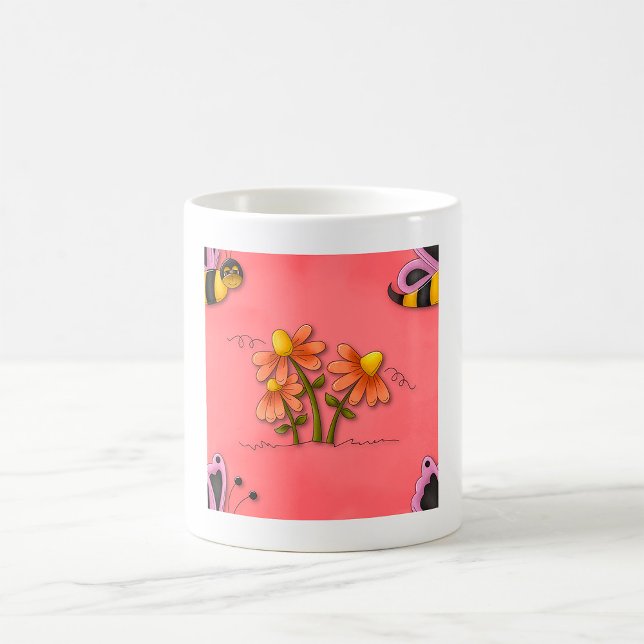 Cute Bee and Flower Pink Spring Garden  Coffee Mug (Creator Uploaded)