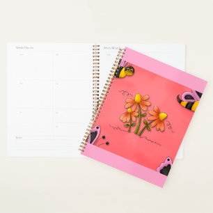 Cute Bee and Flower Pink Spring Garden  Planner