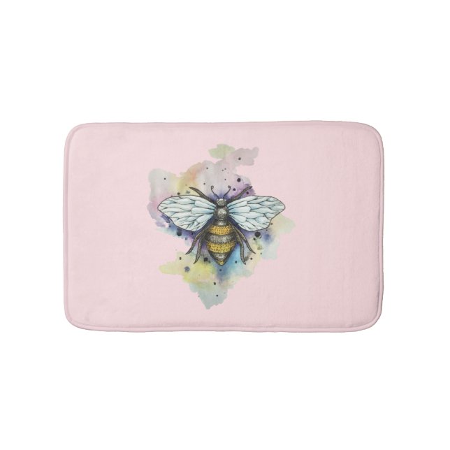 Cute Bee And Rainbow Wash Bath Mat (Front)