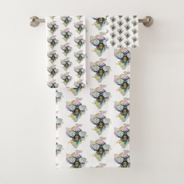 Cute Bee And Rainbow Wash Bath Towel Set (Insitu)