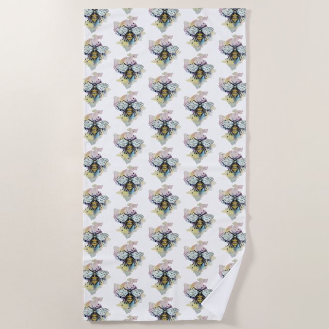 Cute Bee And Rainbow Wash Beach Towel (Front)