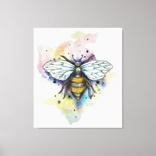 Cute Bee And Rainbow Wash Canvas Print (Front)
