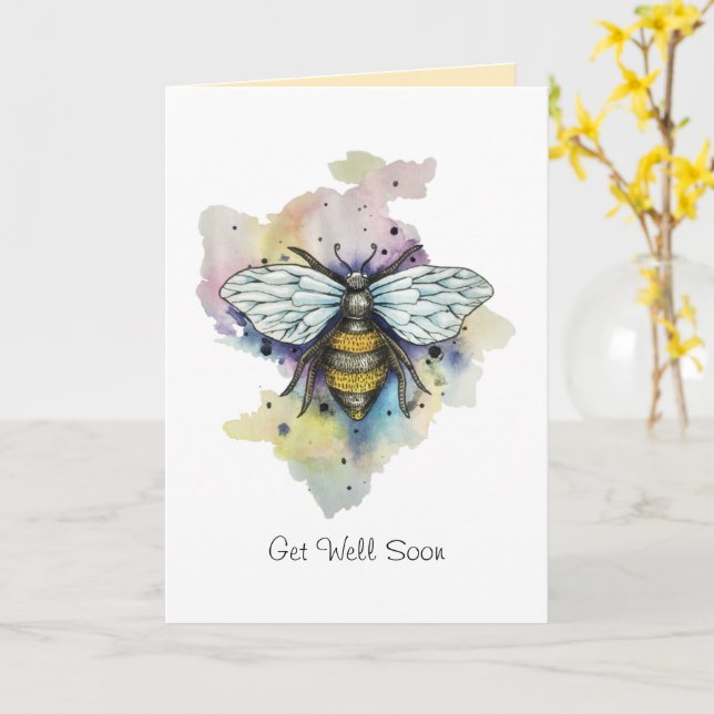 Cute Bee And Rainbow Wash Card (Yellow Flower)
