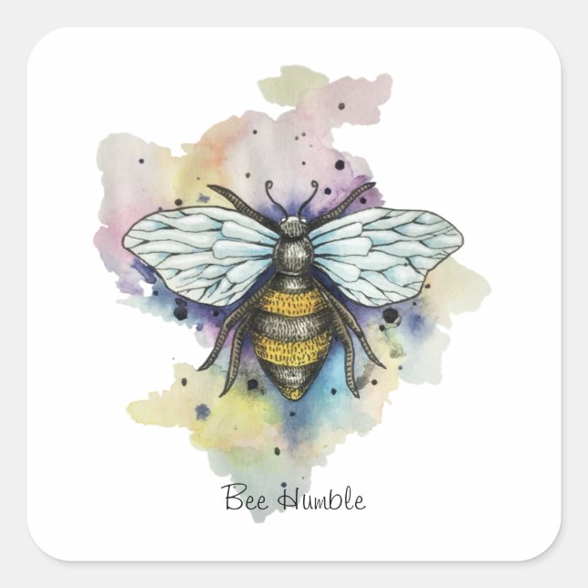 Cute Bee And Rainbow Wash Classic Square Sticker (Front)