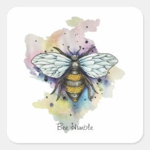 Cute Bee And Rainbow Wash Classic Square Sticker