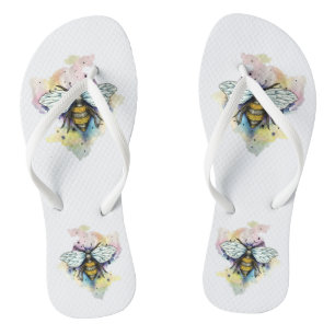 Cute Bee And Rainbow Wash Flip Flops