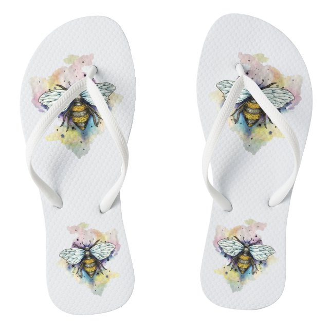Cute Bee And Rainbow Wash Flip Flops (Footbed)