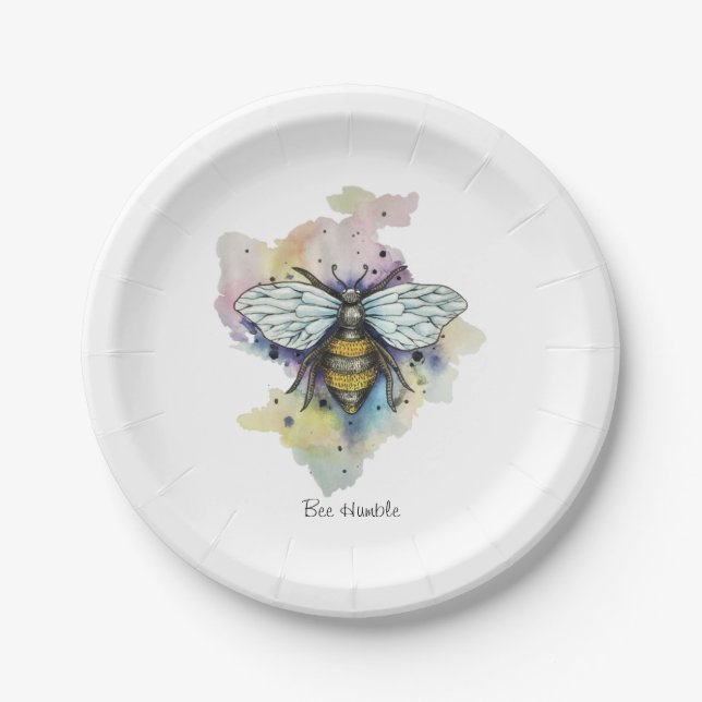 Cute Bee And Rainbow Wash Paper Plate (Front)