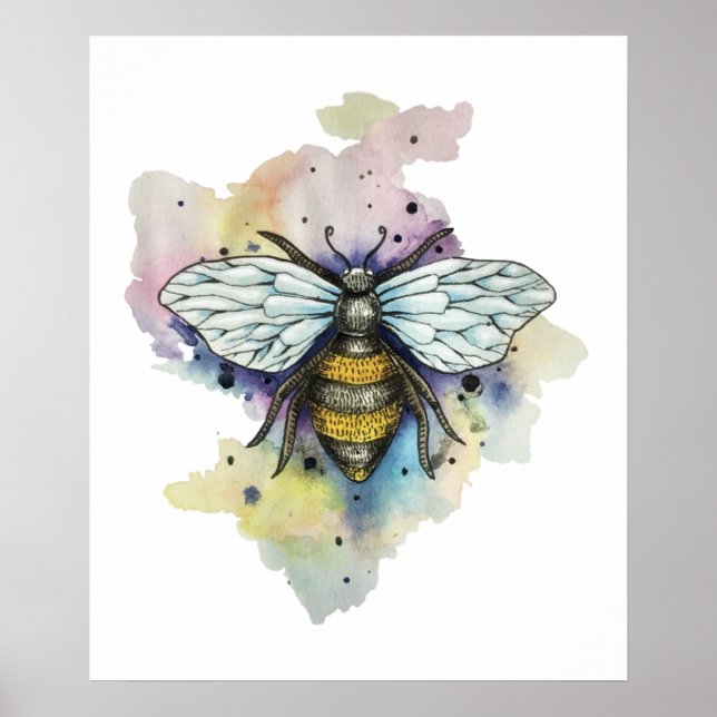 Cute Bee And Rainbow Wash Poster (Front)