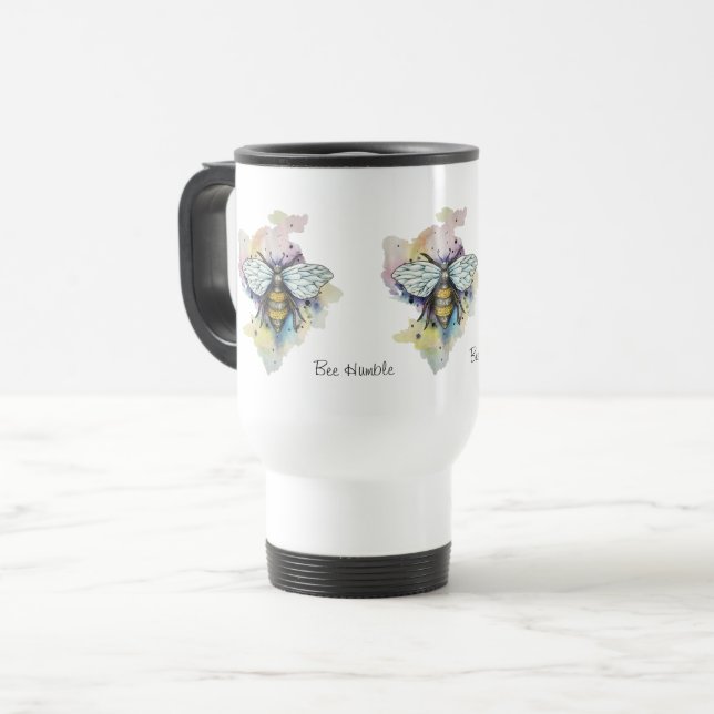 Cute Bee And Rainbow Wash Travel Mug (Front Left)