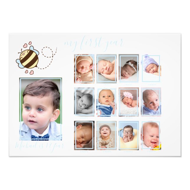Cute Bee Baby Boy My First Year Photo Wall Decor  Print (Front)