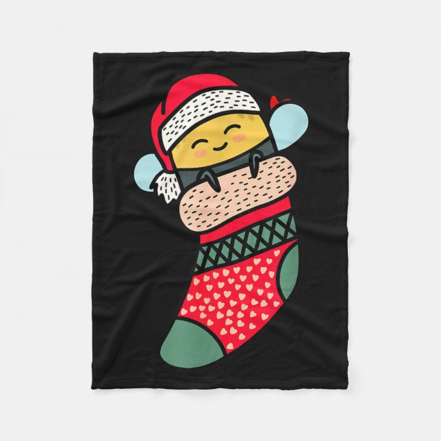 Cute Bee Baby Bumblebee In Christmas Sock Xmas Paj Fleece Blanket (Front)