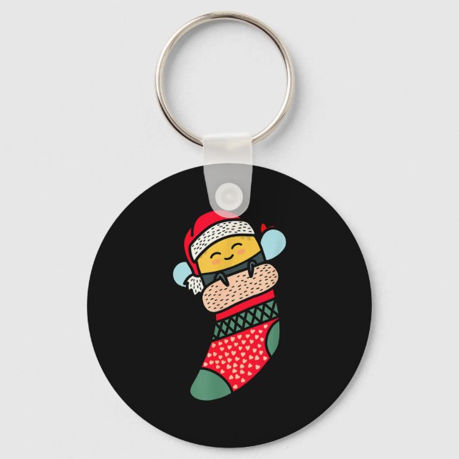 Cute Bee Baby Bumblebee In Christmas Sock Xmas Paj Key Ring (Front)