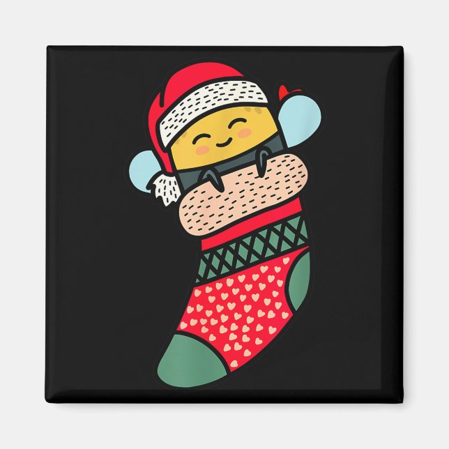 Cute Bee Baby Bumblebee In Christmas Sock Xmas Paj Magnet (Front)