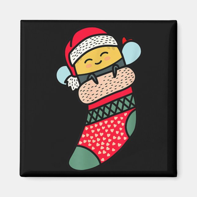 Cute Bee Baby Bumblebee In Christmas Sock Xmas Paj Magnet (Front)