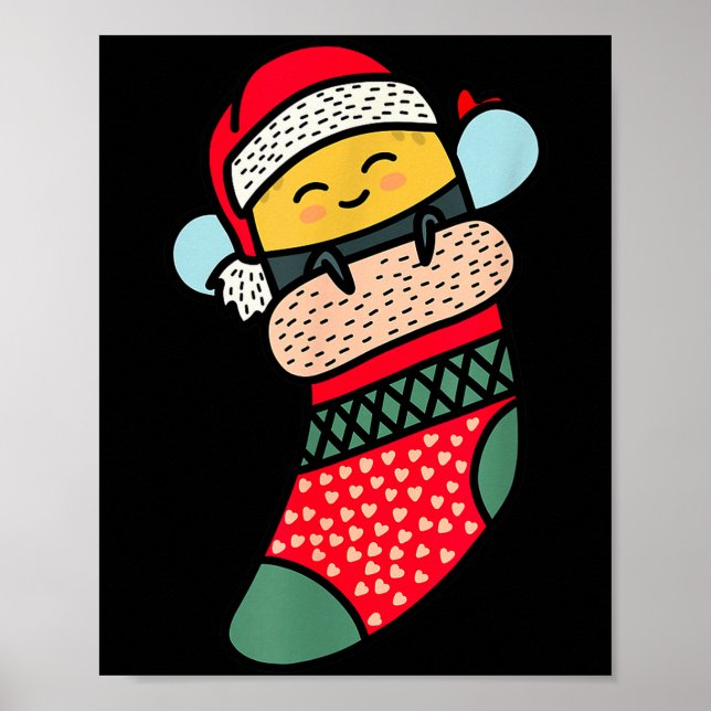 Cute Bee Baby Bumblebee In Christmas Sock Xmas Paj Poster (Front)