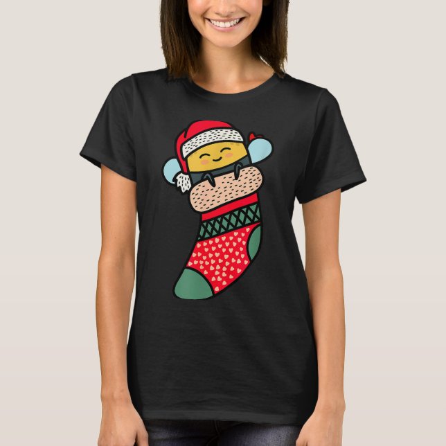 Cute Bee Baby Bumblebee In Christmas Sock Xmas Paj T-Shirt (Front)