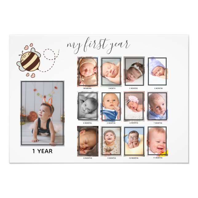 Cute Bee Baby My First Year Photo Kids'Wall Decor  (Front)