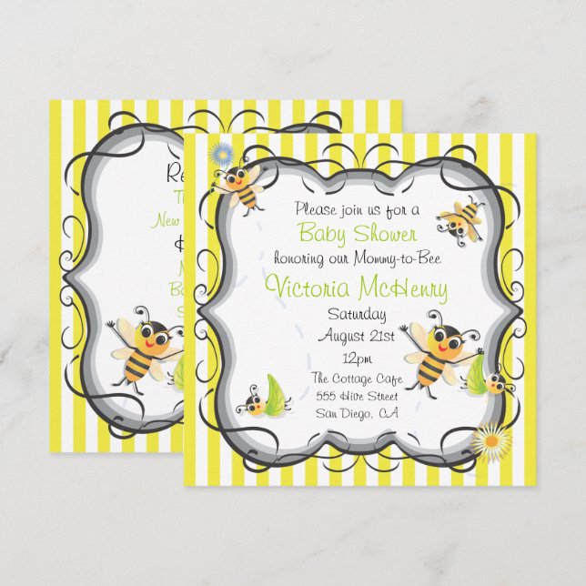 Cute Bee Baby Shower Invitation (Front/Back)