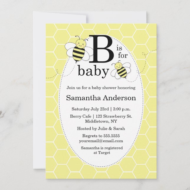 Cute Bee Baby Shower Invitation - Gender Neutral (Front)