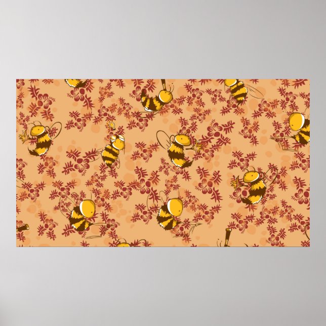 Cute bee background pattern poster (Front)