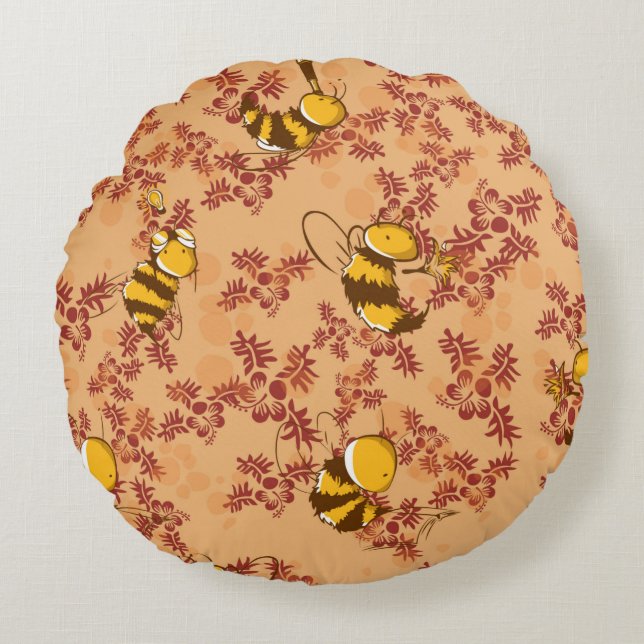 Cute bee background pattern round cushion (Front)