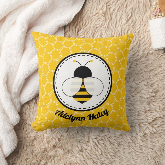 Cute Bee Birth Stats Throw Pillow (Blanket)