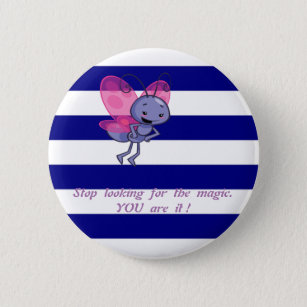 Cute Bee,Blue White Stripes-Motivational message 6 Cm Round Badge