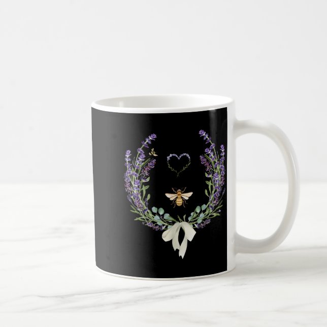 Cute Bee Bow Lavender Flower Heart Botanical Natur Coffee Mug (Right)