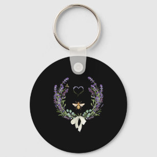 Cute Bee Bow Lavender Flower Heart Botanical Natur Key Ring