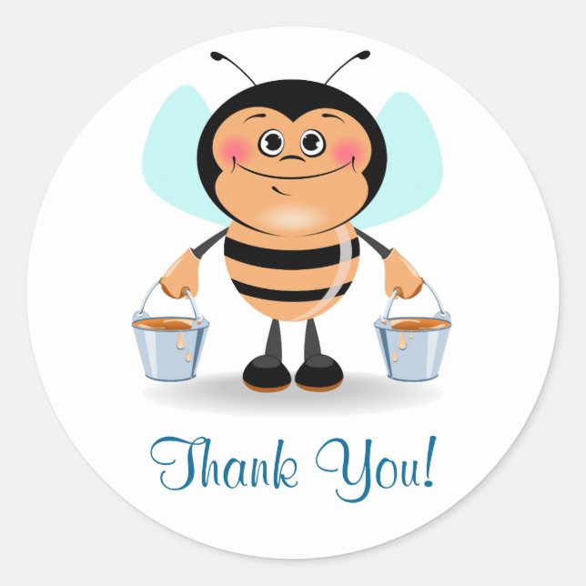Cute Bee Carrying Buckets of Honey Thank you Classic Round Sticker (Front)