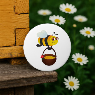 Cute Bee Carrying Honey Pot with Flower 7.5 Cm Round Badge