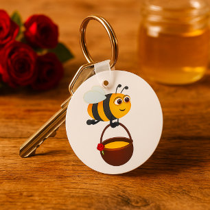 Cute Bee Carrying Honey Pot with Flower Key Ring