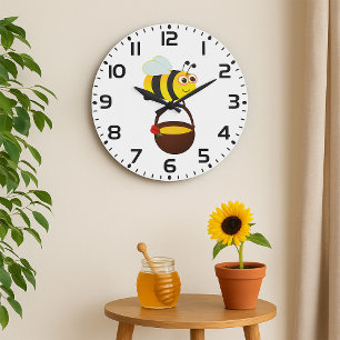 Cute Bee Carrying Honey Pot with Flower Large Clock