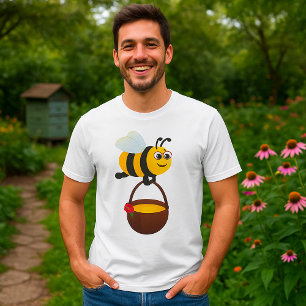 Cute Bee Carrying Honey Pot with Flower T-Shirt