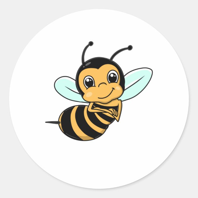 Cute Bee Cartoon Classic Round Sticker (Front)