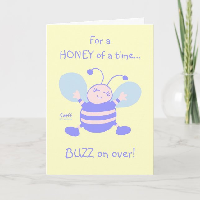 Cute Bee Cartoon Cuddly Baby First Birthday Party Invitation (Front)