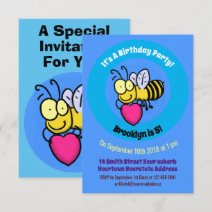 Cute bee cartoon invitation