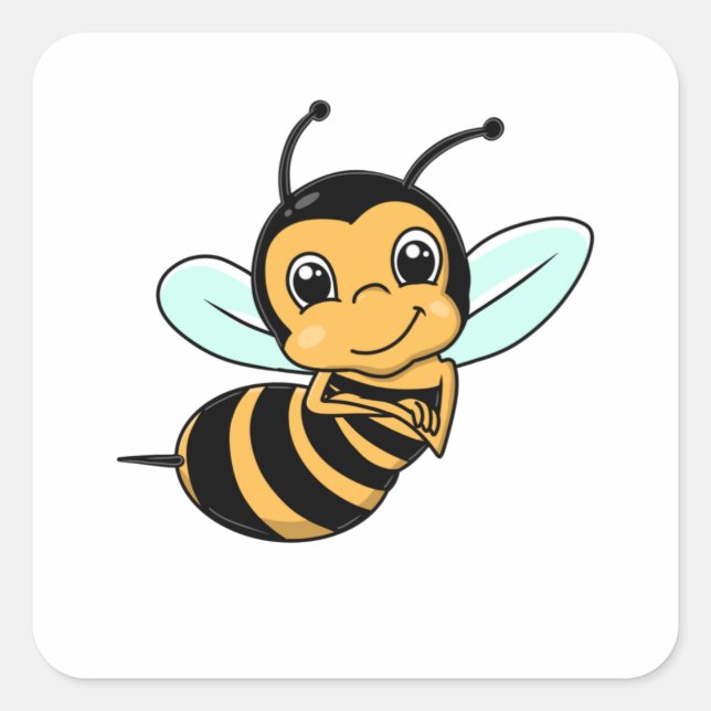 Cute Bee Cartoon Square Sticker (Front)