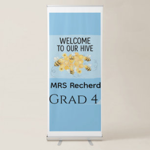 Cute Bee Classroom Welcome Poster - Soft Blue "Wel Retractable Banner
