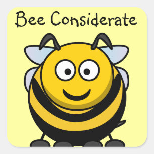 Cute Bee Considerate Yellow Book Name Plate Square Sticker