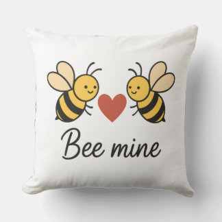 Cute Bee Couple “Bee Mine” Love Throw Pillow