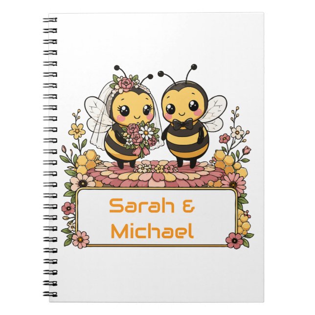  Cute Bee Couple Personalised Wedding Gift Notebook (Front)